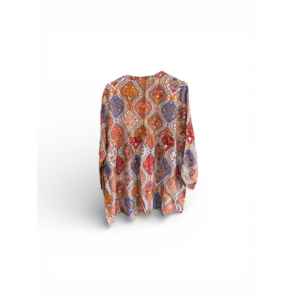 Christian Siriano New York Womens XL Orange Paisley Floral Tunic Blouse Top - Picture 2 of 3